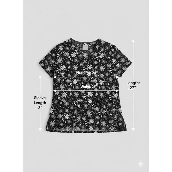 Zoe & Chloe XL Flowers V-Neck Scrub Top Stretch Pockets - Picture 7 of 7